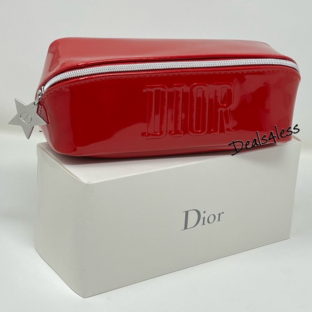 Dior Cosmetic Bag Makeup Case Travel Clutch Wallet Purse Zippered Red LOGO - Picture 11 of 11